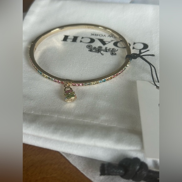 Viral Coach lock charm colorful gold bangle bracelet - Picture 2 of 6
